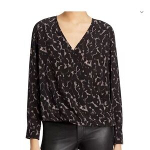 RAILS Hillary Diffused Cheetah Animal Print Black Brown Wrap Blouse Top XS‎